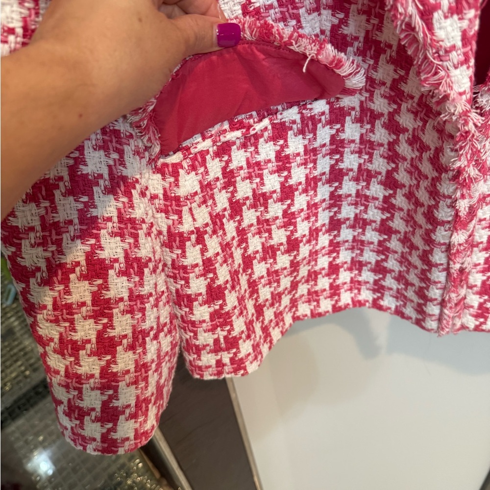 Anne Klein Red and White Houndstooth Blazer - Picture 4 of 7
